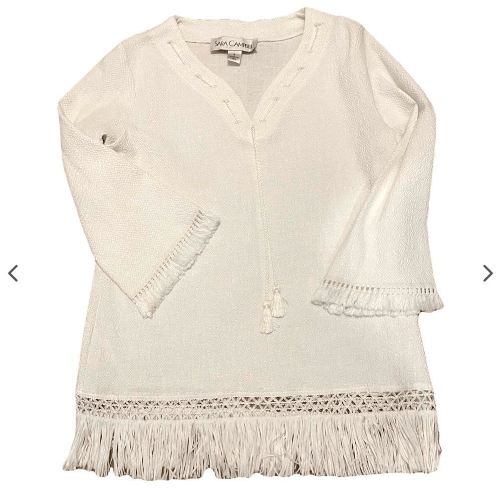 Bright White Sara Campbell Fringed Top